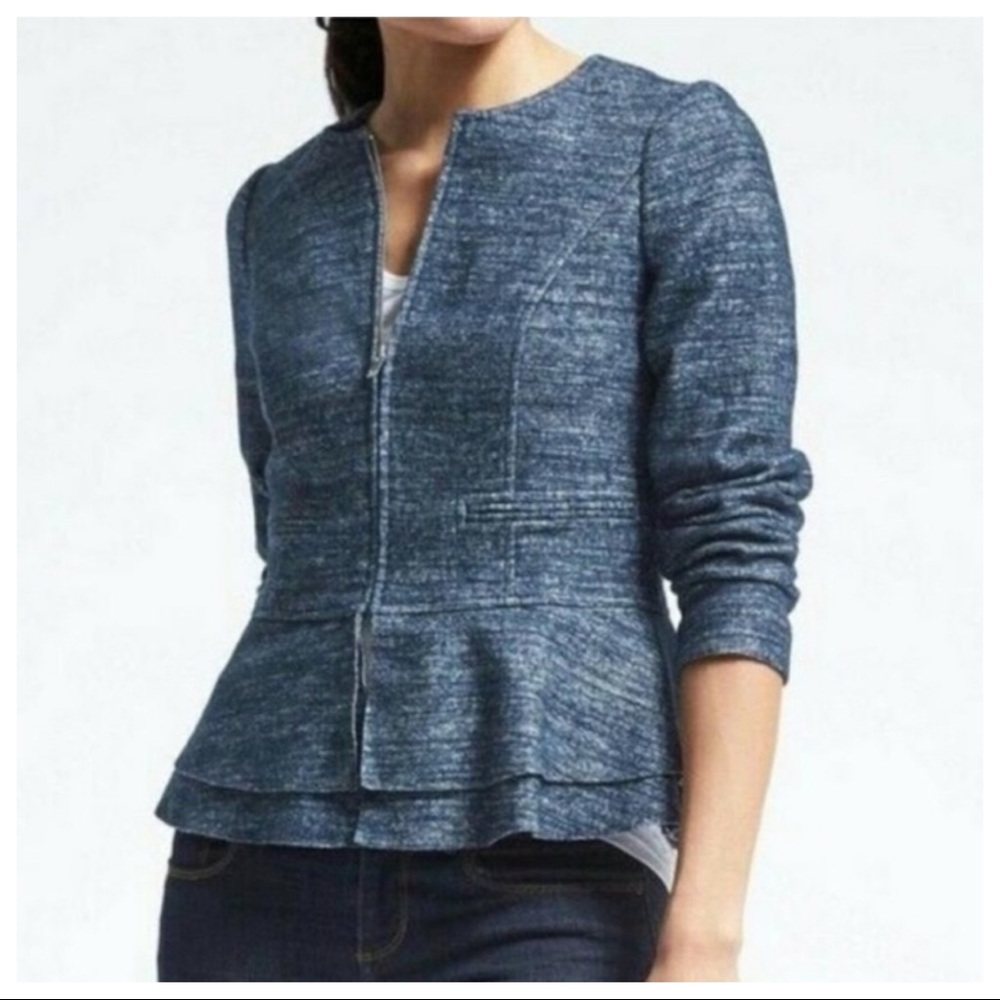 NWT! Banana Republic | Blue Space Dye Peplum Jacket - Picture 1 of 6